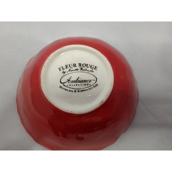 EUC RARE Fleur Rouge by Nanette Vacher Red Peony Bowl 5 1/4" - Picture 3 of 3